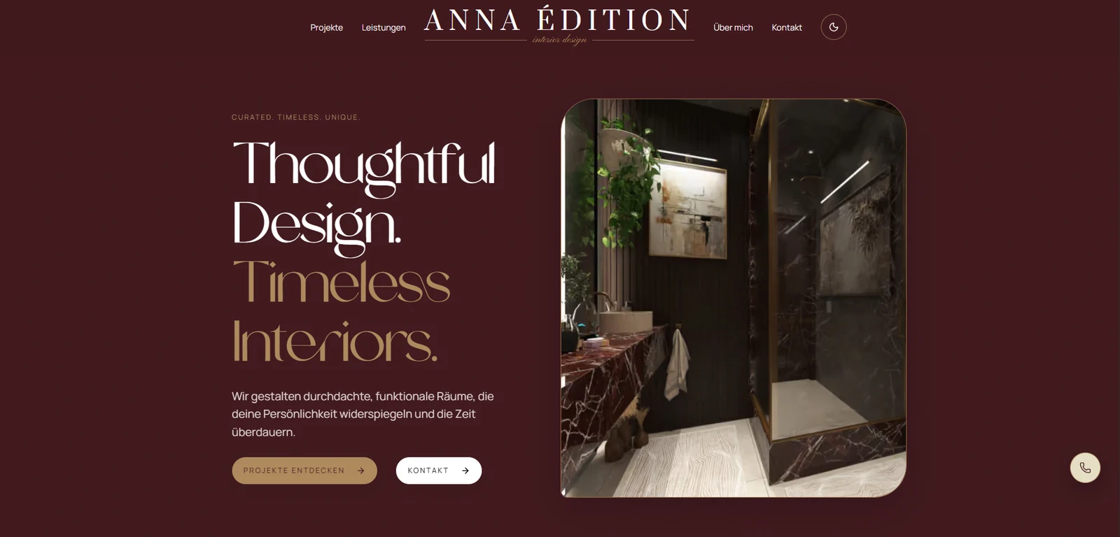 Anna Édition — web stranica za dizajn interijera u tamnoj temi