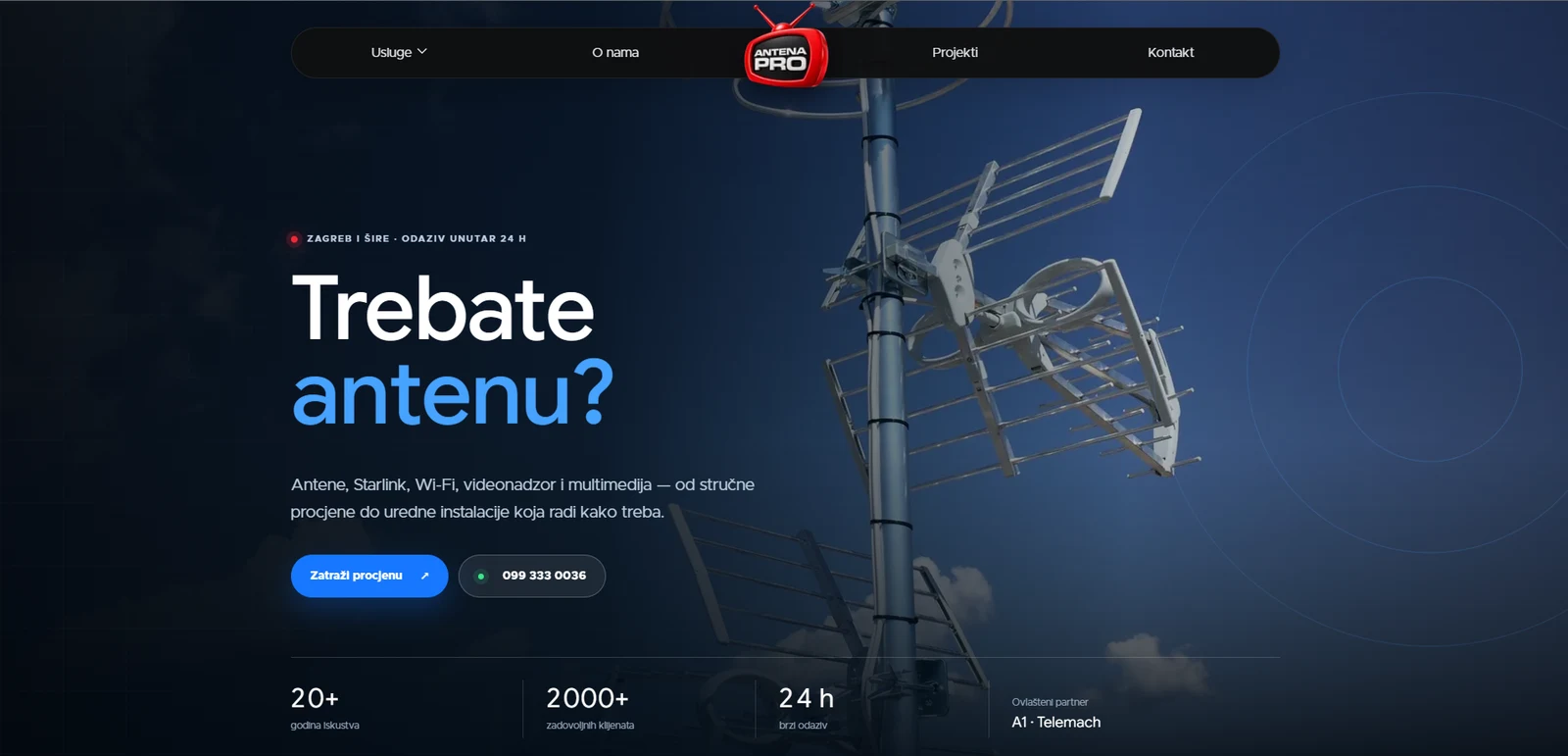 Antena Pro — početna stranica s antenskim uslugama
